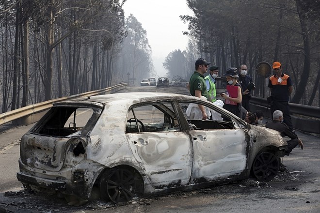 Z velikim gozdnim požarom na Portugalskem se bori okoli 600 gasilcev; številne žrtve zgorele v avtomobilih