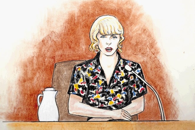 Skica Taylor Swift med njenim pričanjem na sodišču