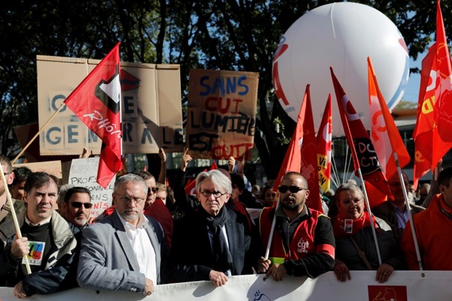 Jean-Claude Mailly, vodja sindikata Force Ouvriere (FO) na današnjem protestu v mestu Lyon.