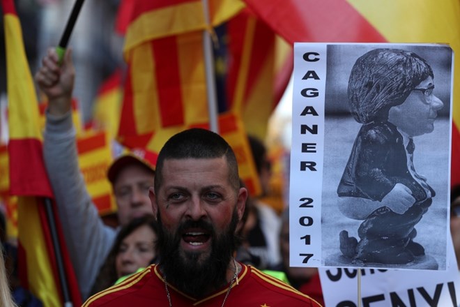 Na današnjem protestu za enotno Španijo v Barceloni.