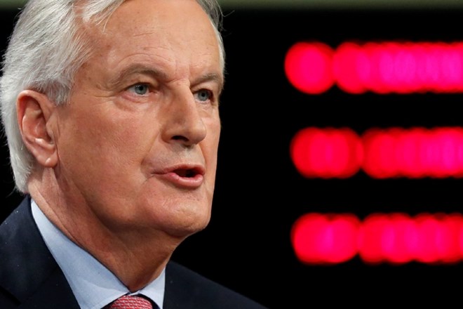 Vodja brexit pogajanja za EU Michael Barnier med današnjo tiskovno konferenco v Bruslju