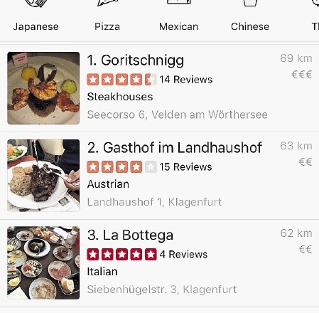 Yelp v Sloveniji še ni prisoten, je pa na njem mogoče najti ocene restavracij v naši bližini, denimo v Avstriji in Italiji.