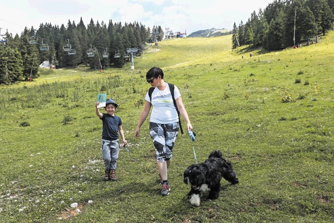 Petletni Lenart se je na pohod po Poti pastirskih škratov, na katero se je podal z mamo in kužkom, dobro pripravil.