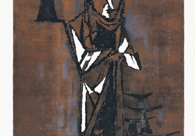 Riko Debenjak: Kraška kariatida, 1957, jedkanica in akvatinta, 72 x 56,5 cm.