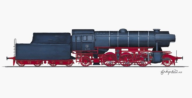 Polona Filiplič se na razstavi predstavlja z lokomotivami v gvaš tehniki.