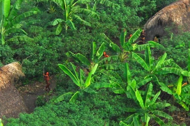 Zračni posnetek pripadnikov plemena v brazilski državi Acre.