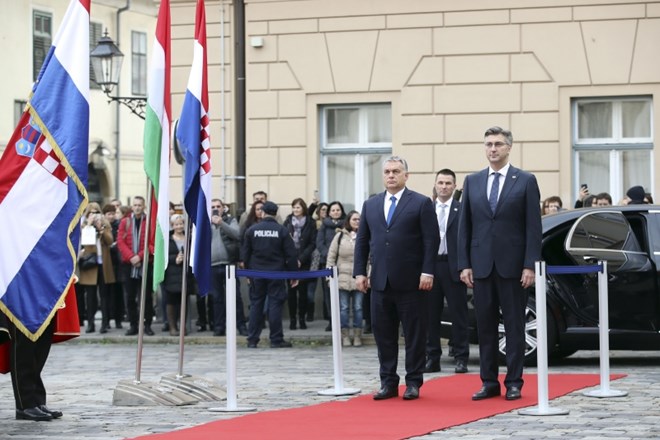 Viktor Orban in Andrej Plenković v Zagrebu.