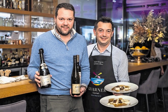 Gašper Čarman, lastnik vinoteke eVino, in chef Dražen Lesica, lastnik restavracije Rivica na Krku