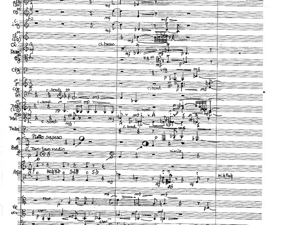 Štirinajsta stran partiture opere Antigona skladatelja Tomaža Sveteta, letošnjega nagrajenca Prešernovega sklada