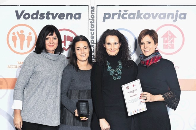 Nagrajenke Tobačne Ljubljana za  izredne timske dosežke v letu 2018. Od leve proti desni: Saša Pavlič, Nina Despotovič, Mojca...