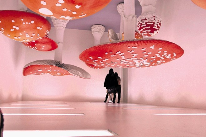 Nenavadna je soba Carstena Höllerja z narobe obrnjenimi mušnicami, ki se vrtijo v pravljičnem ambientu.