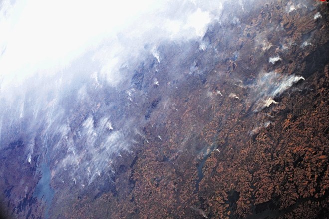 Današnji posnetek ameriške vesoljske agencije Nasa kaže, kako se požari v brazilskem pragozdu vidijo iz vesolja.
