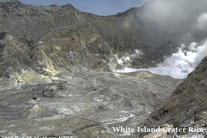 Na tej fotografiji je vidna skupina turistov, ki je bila pri kraterju tik pred izbruhom vulkana. Več ljudi je pogrešanih.