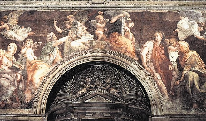 Sibila in angeli, freska v baziliki Santa Maria della Pace v Rimu, ki jo je ustvaril renesančni mojster Rafael oziroma...