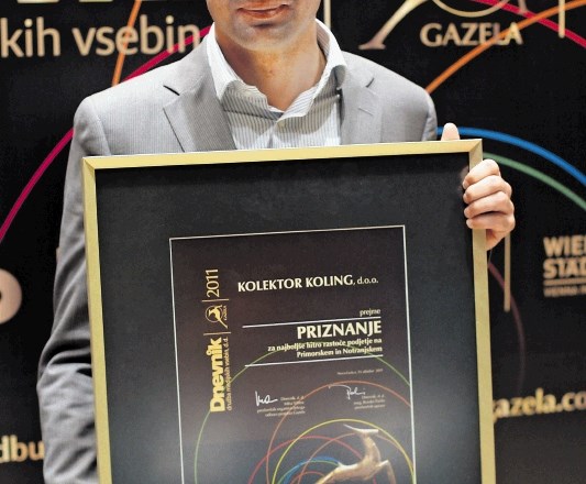Direktor podjetja Kolektor Koling Tine Vadnal je prevzel priznanje za regijsko gazelo 2011.