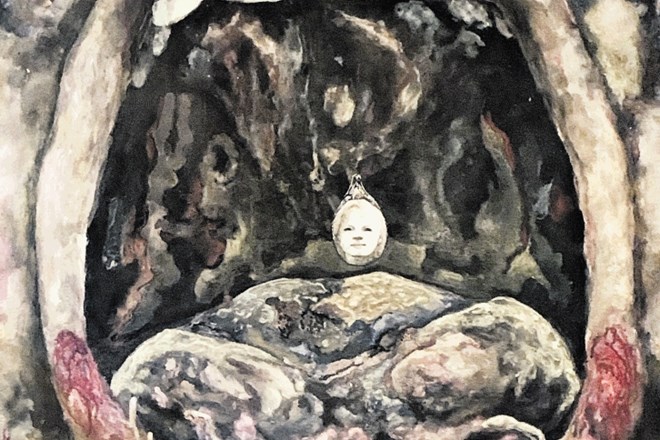 Janez Kardelj: Protinaravno svinjstvo z Jewelianom, 2019, akril na platno, 140 x 100 cm. Artefakt je nastal, ko so Juliana...