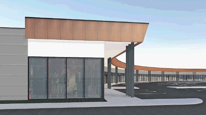 Tako naj bi bil videti nov trgovski center v Lescah. V trgovine bo mogoče vstopati z zunanje ulice, pokrite z nadstreškom.