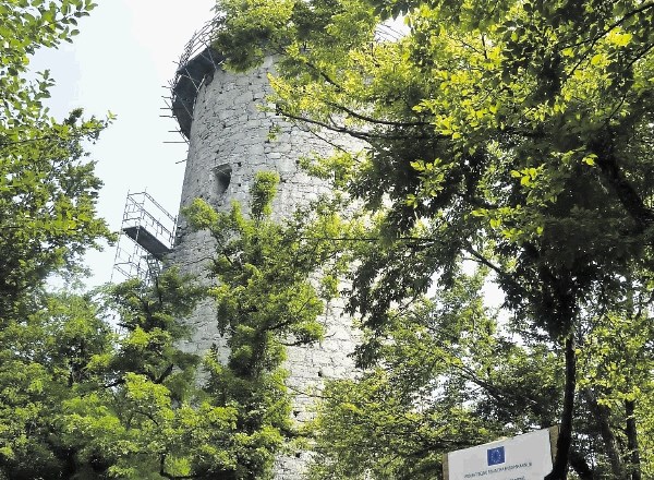 Obnovljen Ravbarjev stolp je ostanek nekdanjega Malega gradu iz 14. stoletja.
