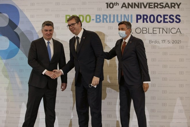 Hrvaški predsednik Zoran Milanović, srbski predsednik Aleksandar Vučić in predsednik Slovenije Borut Pahor.