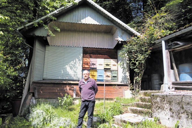 Igor Kastelic pri nekdanjem očetovem čebelnjaku v Vrhpeči pri Mirni Peči