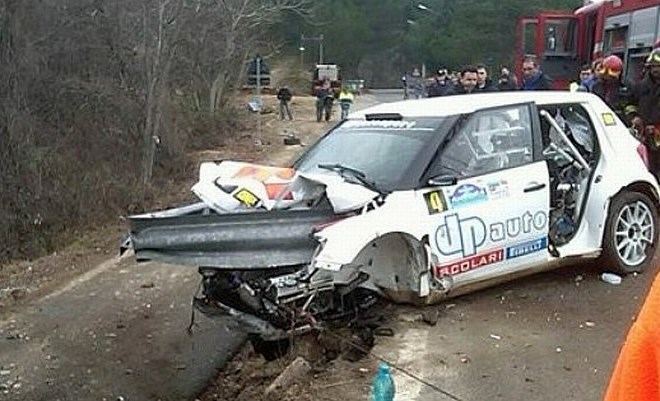 Razbitina škode, ki jo je na reliju po Italiji vozil Robert Kubica.