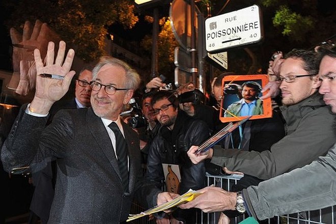 Steven Spielberg na premieri najnovejšega filma o Tintinu.