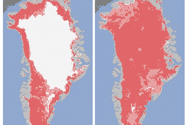 Hitrost taljenja ledu na Grenlandiji bega znanstvenike