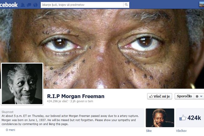 Stran na facebooku, posvečena Morganu Freemanu.