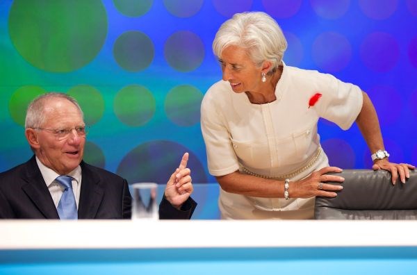 Nemški finančni minister Wolfgang Schäuble in šefica Mednarodnega denarnega sklada Christine Lagarde.