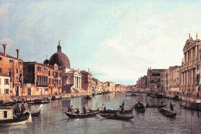 Ena od Canalettovih upodobitev Canala Grande, ki je nastala okoli leta 1738. 
