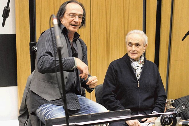 José Carreras (desno) in dirigent Christian Kolonovits med snemanjem albuma v Studiu 26 RTV Slovenija. 