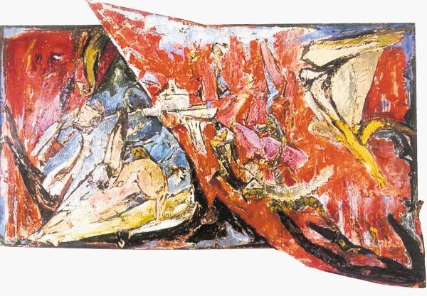 Emerik Bernard: Istrski palimpsest, 1985; akril, montaža na platnu; 219 x 310 cm  