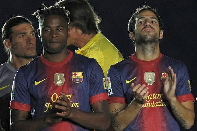 Nekdanja člana Arsenala Alex Song in Cesc Fabregas sta z Barcelono pred dnevi postala španska prvaka. (Foto: Reuters) 