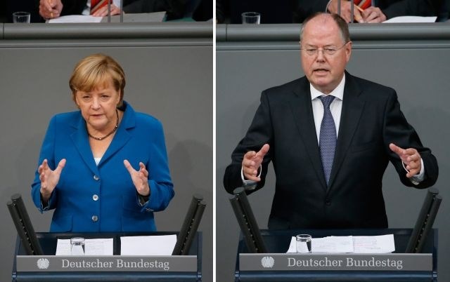 Angela Merkel in Peer Steinbrück. 