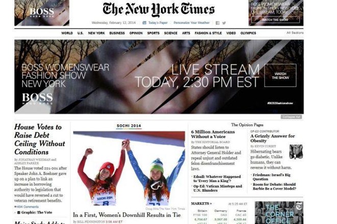 Današnja naslovnica spletne izdaje New York Timesa. (Foto: nytimes.com) 