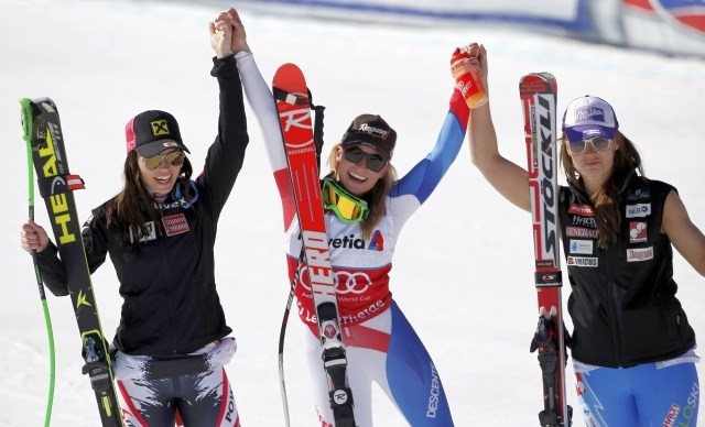 Na zadnjem superveleslalomu sezone so bile najhitrejše Lara Gut, Anna Fenninger in Tina Maze. (Foto: Reuters) 