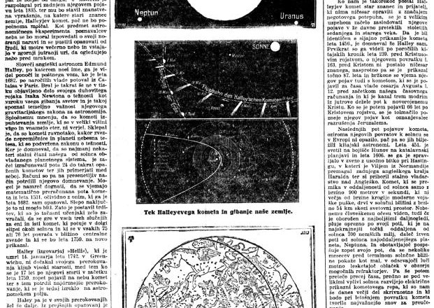 Slovenec, 14. maja 1910, o Halleyjevem kometu 