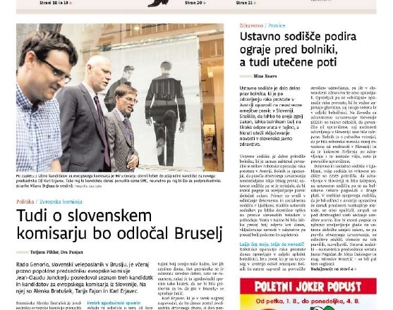 Danes v Dnevniku preberite: petek, 1. avgust