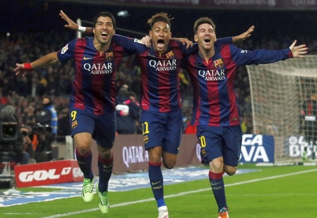 Gole za Barcelono je včeraj dosegel udarni napadalni trio Kataloncev, Luis Suarez, Neymar in Lionel Messi. (Foto: Reuters) 
