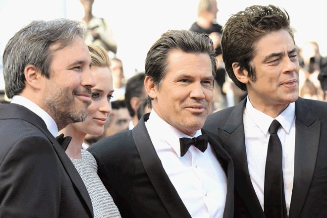 Režiser Denis Villeneuve ter igralci Emily Blunt, Josh Brolin in Benicio Del Toro pred cansko projekcijo filma Sicario,...