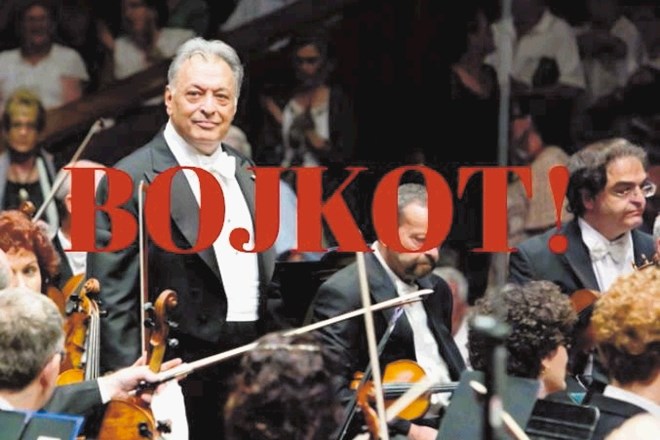 Plakat, ki poziva k bojkotu koncerta Izraelskega filharmoničnega orkestra z dirigentom Zubinom Mehto. 