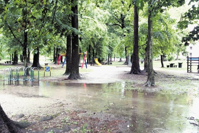Sedanje igrišče v parku Kodeljevo pestijo kronične težave z zastajanjem vode, zato je nekaj časa po dežju praktično...