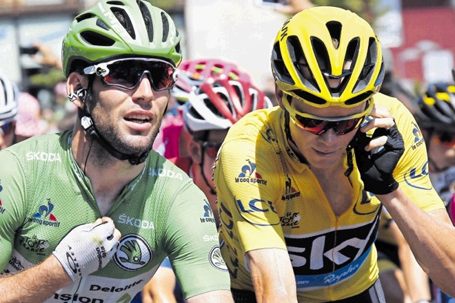 Mark Cavendish (v zeleni majici) s sprinterskimi zmagami in Chris Froome, nosilec majice vodilnega kolesarja, sta najbolj...
