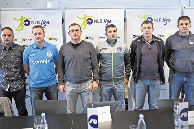 Pred začetkom končnice so se takole predstavili trenerji vseh šestih klubov (z leve): Branko Tamše (Celje Pivovarna Laško),...