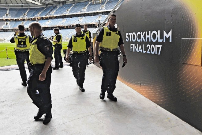 Prizorišče finala evropske lige v Stockholmu so močno zastražili.
