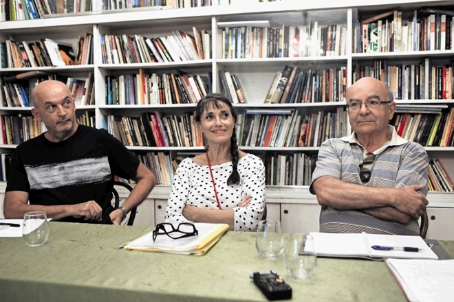 Borut Smrekar, Vesna Čopič in Mitja Rotovnik na debati o njihovem predlogu »kulturnega zakona«.