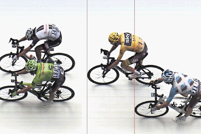 Fotofiniš včerajšnje etape kolesarske dirke Tour de France razkriva, kako izenačeno je bilo v boju za etapno zmago....