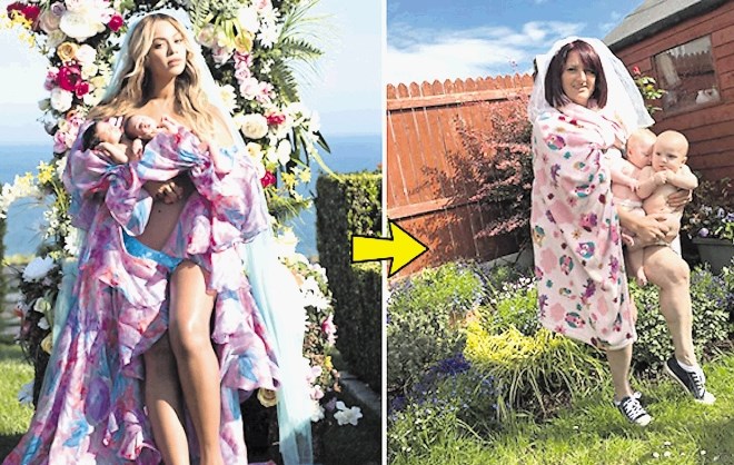 Beyonce z dvojčkoma in nova različica fotografije irske matere petih otrok