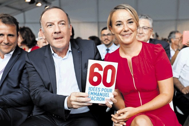Vodja francoskega sindikata MEDEF Pierre Gattaz in Marie Georges iz pariškega inkubatorja za ženske podjetnice Paris...