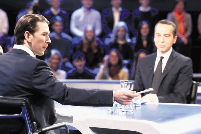 Pred televizijskim soočenjem: levo glavni favorit za bodočega avstrijskega kanclerja Sebastian Kurz (ljudska stranka), desno...